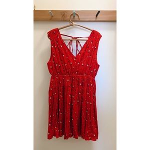 Madewell red floral vneck gathered waist dress, XL